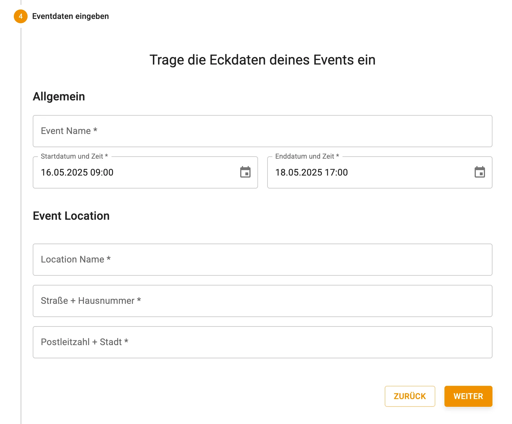 Eventdaten eingeben