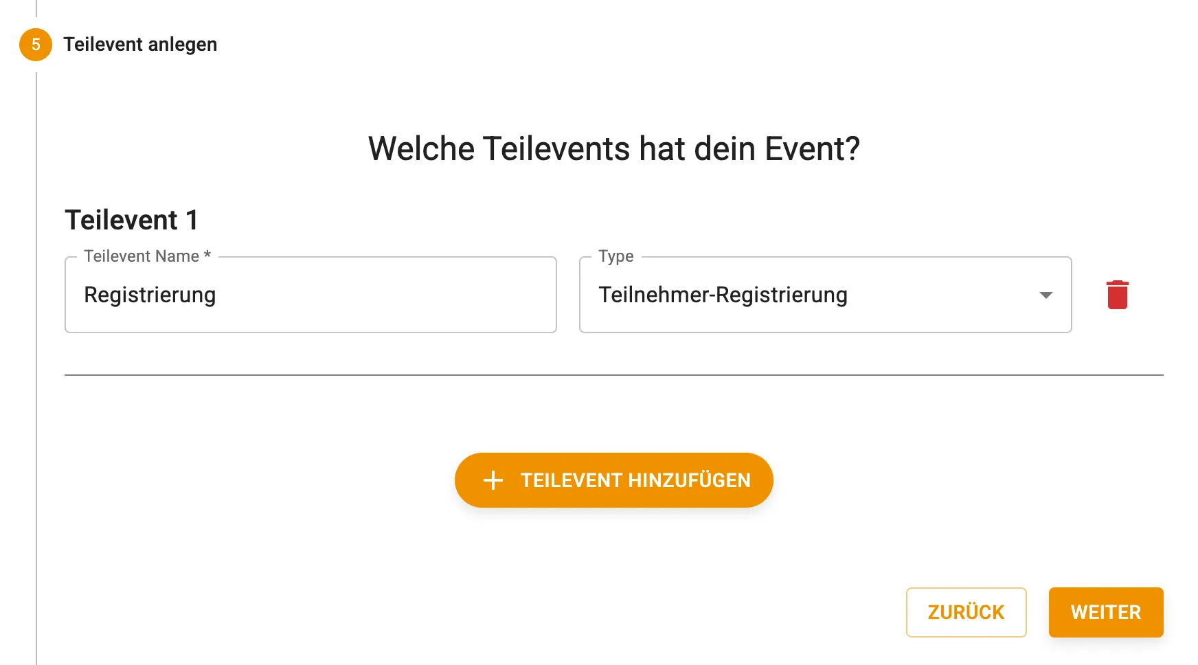 Teilevent anlegen